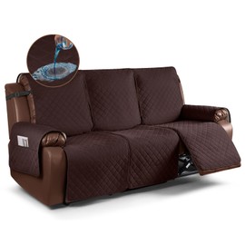 KinCam Waterproof Recliner Sofa Cover, Non-Slip Reclining Couch Covers for 3 Seat, Recliner Couch Cover Furniture Protector with Elastic Straps for Pets, Kids, Coffee