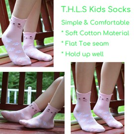 Tandi Kids Girls Cotton Novelty Cats Crew No Seam Socks 5 Pairs Pack 2-4 Years/Shoes 7M-10.5M/14cm-16cm