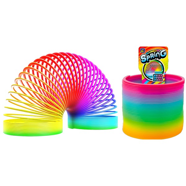 JA-RU Big Magic Rainbow Color Spring Pack (1 Unit) Original Plastic Coil Fidget Toy | Kids Toy for Girls & Boys | Colorful Neon Color Sensory Vintage Toys. Includes 1 Bouncy Ball. 1702-1p