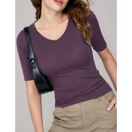 Amoretu T Shirts for Women Fitted V Neck Half Sleeve Shirts, Purple L