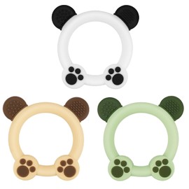 Meartchy - Paquete de 3 mordedores para bebés, juguetes de dentición de silicona en forma de oso para bebés de 0 a 24 meses, juguetes masticables sin BPA para calmar las encías doloridas (blanco