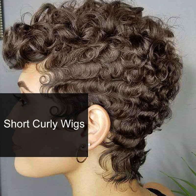 Short Curly Wavy Wigs Women Female Synthetic Hair Brown Wigs