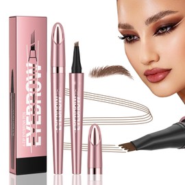 Eyebrow Pencil Waterproof Long-Lasting Natural Makeup, 4-Fork Tip Design for Defined Hair-Like Strokes, Easy Application Eyebrow Pen, Perfect for Fill and Define (Dark Brown/R)