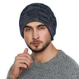 DonDon Men's Winter Long Beanie Hat with Teddy Fleece -
