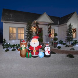 Gemmy Christmas Inflatable Santa, Reindeer and Penguin Trio, 4.5 ft Tall, Multi