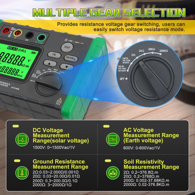 DUOYI Earth Resistance Tester 0.03-2000 ohm Meter,Upgraded Digital Earth Ground