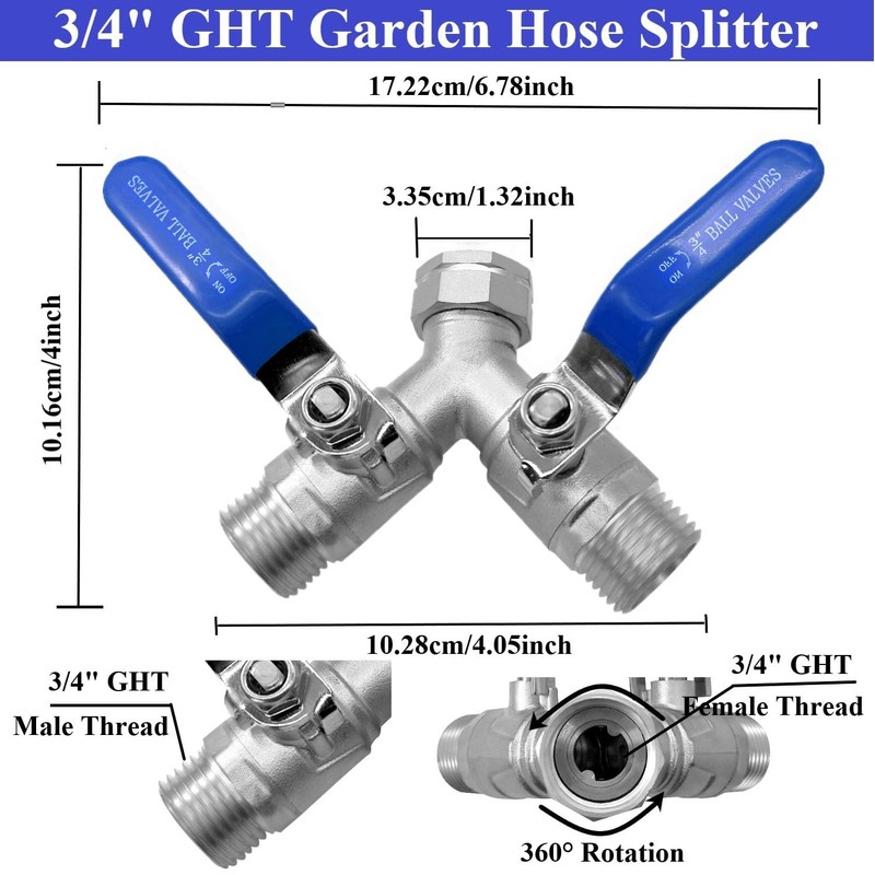 YSIL Garden Hose Splitter 3/4" GHT Thread 2 Way Heavy