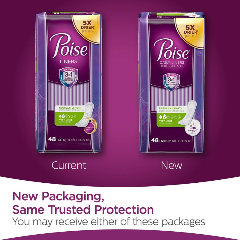 Poise Daily Microliners, Incontinence Panty Liners, Lightest Absorbency, Long, 50