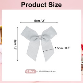 MECCANIXITY 6Pcs Premade Mini Grosgrain Ribbon Bow 2" Self Adhesive Tape Satin Ribbon Bows for DIY Craft Gift Wrapping Wedding Birthday Party Decorations Silver