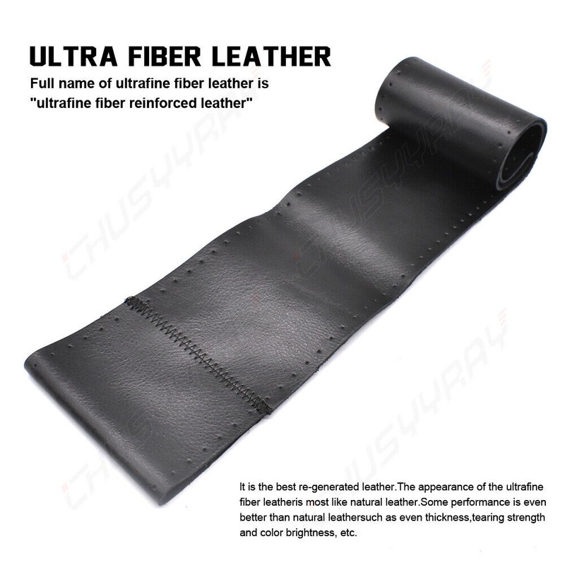 CHUSYYRAY Black 15" Leather Car Steering Wheel Cover Breathable Anti-slip