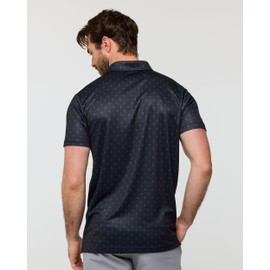 INTO THE AM Performance Dri Fit Polo Shirts for Men S-4XL - Tactical Quick Dry Moisture Wicking Athletic Sport Collar Work Shirts (Print Black, Large)