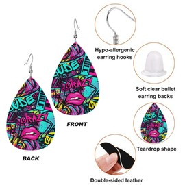 Faux Leather Earrings Graffiti Style Teardrop Dangle Earrings Jewelry For Women