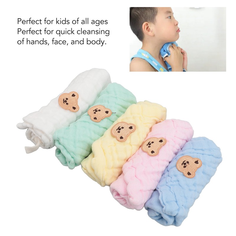 5PCS Cotton Kids Face Towels Good Absorbent Skin Friendly Reusable