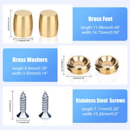 Brass Cutting Board Feet,with Stainless Steel Screw,Silicone Non-Slip Pad and Washer Set of Walnut Wood Display Tray Riser Feet for Kitchen Utensils and Multiple Furniture (Drum Shape)