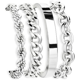 Gokeey Chunky S925 Sterling Silver Bracelets for Women Non Tarnish,Dainty Hypoallergenic Sliver Bracelet Stack Layered Cuban Paperclip Twist Link Chain Bracelets for Jewelry Gifts Waterproof