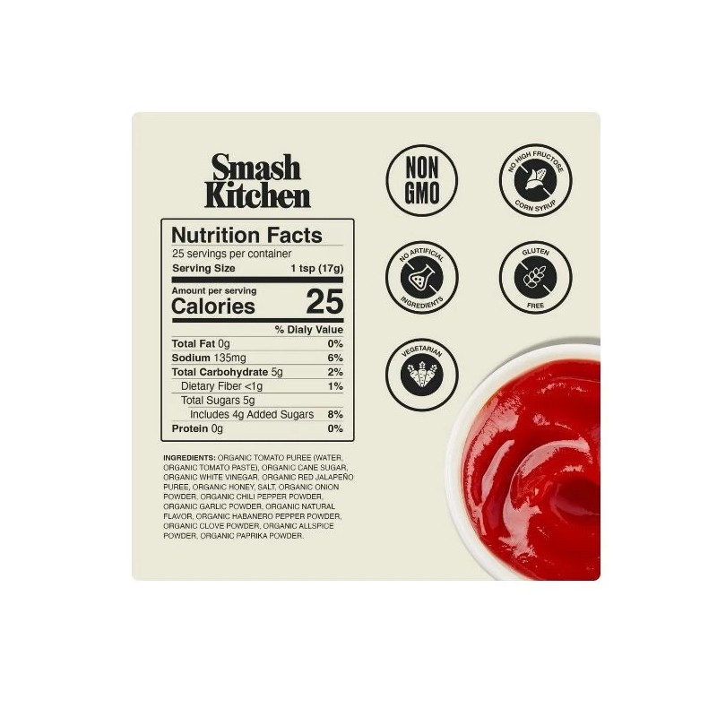 Smash Kitchen Organic Hot Honey Ketchup, 15 oz Bottle