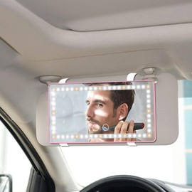 Car Sun Visor Vanity Mirror, Rechargeable Makeup Mirror with 3 Light Modes & 80 LEDs - Dimmable Clip-on Rear View Sun-Shading Cosmetic Mirror with Touch on Screen, Universal for Truck SUV(Pink)
