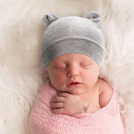 DRESHOW Newborn Baby Hat and Gloves Set Beanie Clothing Unisex Infant Hat Nursery Hat Baby Boys Girls 0-6 Months, 4 Sets: Bear Ears Hats & Mittens 11UK
