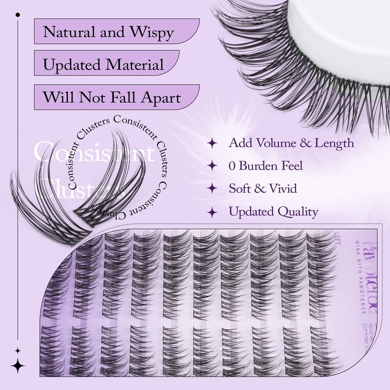 Pawotence Wispy Lash Clusters Kit Cat Eye Lash Extension Kit