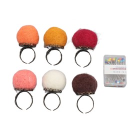 6pcs Felt Pin Cushion Rings with Fabric Pins Vintage Lightweight Finger Pin Cushions for DIY Crafts Quilting Red Brown Dark