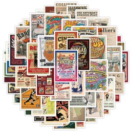 Vintage American Poster Stickers,50 PCS Retro Vinyl Waterproof Decals for Water Bottles Computer Bicycle Skateboard Luggage Phone Pad Laptop Kids Teens Stickers Pack