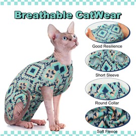 Sphynx Hairless Cat Breathable Summer Cotton T-Shirts, Pullover Kitten T-Shirts with Sleeves, Cat Pajamas Jumpsuit, Breathable Cat Daily Wear Clothes