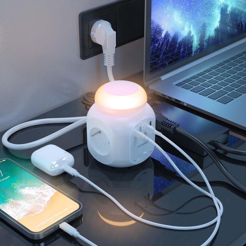 AISENS - ASPS-2A1CLPQ02-W - Multi-Function Power Strip with 4 Outlets