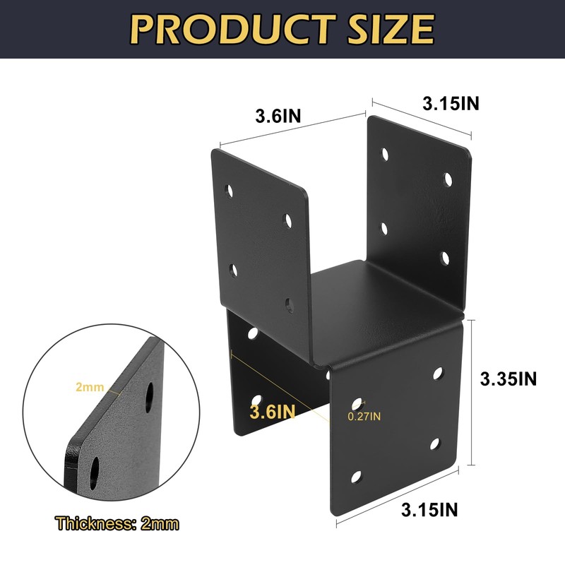 4 Pcs Deck Post Caps Tie Brackets, 4x4 Base Steel