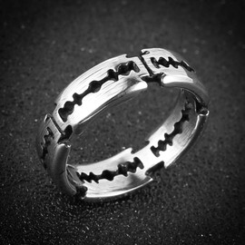 HZMAN Stainless Steel Blade Ring for Men Women Punk Hip Hop Biker Ring Jewelry Gift (Silver,9)