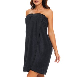 Knuffnee Wrap Towel for Women Body Wrap Bathrobe Shower Wrap Towels Adjustable Closure Black XL