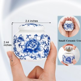 Abooxiu Small Urns for Human Ashes Keepsakes Ceramic Mini Urns Blue and White Porcelain Cremation Keepsake Urn for Ashes for Women Men Pets Urn Memorial Ash Keepsake for Loved Ones