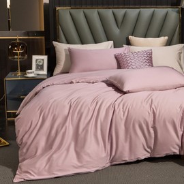 MooMee Bedding Duvet Cover Set Extra Long Staple Cotton 600 TC Egyptian Cotton Texture Silky Sateen Smooth Luxury Soft Comfortable Durable (Pale Mauve, King)