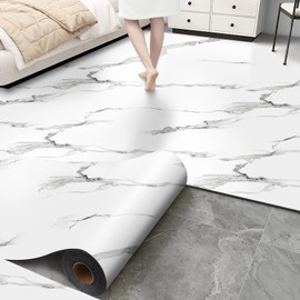 Luxury Thicken Matte Grey White Marble Peel and Stick Floor Tiles Self-Adhesive Vinyl Flooring Roll-DIY Easy for Wall and Floor,Hard Surface/Waterproof/Anti Slip (Not Real Marble, 17.72 "W x 118" L)