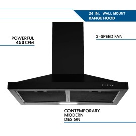 SNDOAS 24in Wall Mount Kitchen Range Hood Ducted/Ductles
