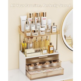 Anylady Bathroom Organizers and Storage, Makeup Organizer (Sturdy Durable Attractive), Ideal for Vanity, Countertop, Counter, Perfume, Skincare, Cabinet, Cosmetic, Dresser Organizer (Gold)