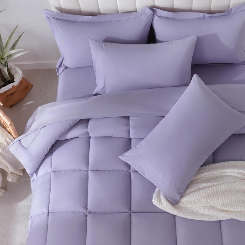 DOWNCOOL Queen Comforter Set, 7Pcs Bedding Sets Queen Purple, All