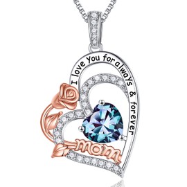 Iefil Jewelry for Mom - Mom Birthstone Necklace, Mom Christmas Necklace, Necklaces for New Mom/Bonus Mom/Mother in Law| June Birthstone Jewelry, Alexandrite Necklace