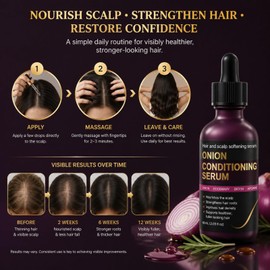 Onion Growth Serum & Scalp Oil, Cold-Pressed Onion Extract with Rosemary & Black Rice, Hydrating Care Formula for Thinning Hair, Suitable for All Types, 2.03 FL OZ (60ML)