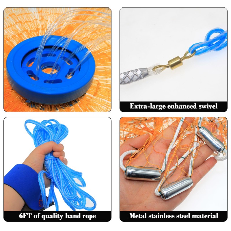 FREGITO Cast Net with Aluminum Ring, American Cast net, Hand