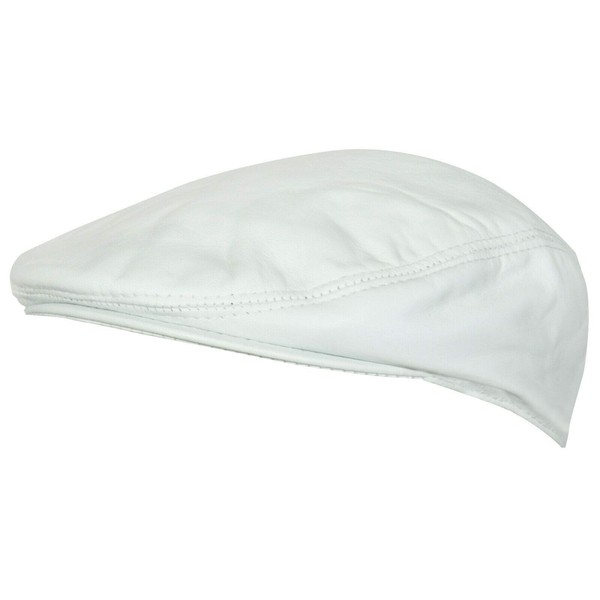 Men's White Real Soft Leather Ivy Beret Newsboy Gatsby Golf