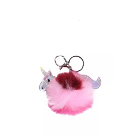 MaxSam Silver Fluffy Unicorn PomPom Keychain, Bag Charm, Pink & Red Gift Kids, Girls