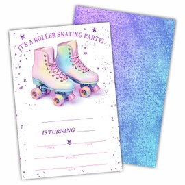 dsjaidh Roller Skating Party Birthday Invitation Cards With Envelopes - Pink Roller Skates - 20 Pcs Purple Foil Double-Sided Fill-In Birthday Invites For Boys Girls, Party Favor & Decorations - B13