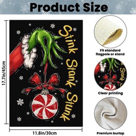 DIYDEC Christmas Garden Flag 12x18 Inch Christmas Outdoor Flag Vertical Double Sided Burlap Christmas Yard Sign Stink Stank Stunk Candy Design Flag for Winter Outside Garden Seasonal Holiday Party