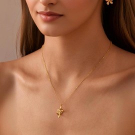 DASIQI Timeless Crown & Cross Pendant Necklace for Women | Hypoallergenic Titanium Steel Chain | Adjustable 16"+2" Zirconia-Studded Elegance in Gold & Silver (Gold)