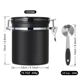 SMRONAR Coffee Canister Airtight, Stainless Steel Container for 400g/14oz Coffee Beans, Tea & Coffee Storage Canister with Date Tracker, CO2-Release Valve and 1 Measure Spoon for Coffee Powders