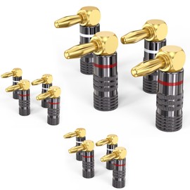 ZeniKon Right Angle Banana Plugs for Speaker Wire 6 Pairs/12 PCS, 90 Degree Speaker Banana Plugs Connector 24K Gold Plated for A/V Receiver, Amplifier, Sound System, Wall Plate, Home Theater