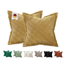 ALWINIA Mustard Yellow Corduroy Cushion Covers, 50 x 50 cm, Set of 2, Soft and Cuddly Cushion Covers for Sofa Cushions, Decorative Cushions and Decorative Cushions, Stylish Velvet Decoration in the