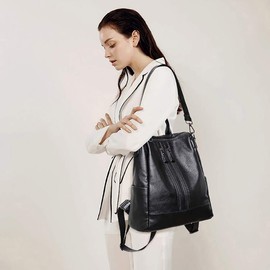 TIME100 Multi-functional Bag, Women's Bag, Rucksack, Crossbody Shoulder Bag, 4-Way Handbag, Simple Design, A4 Size, PU, For Work or School, Black