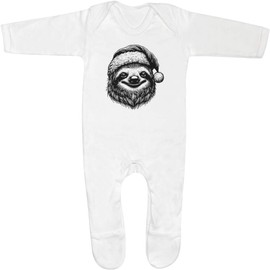 Azeeda 6-12 Month 'Sloth Wearing Santa Hat' Baby Romper Jumpsuit/Sleep Suit (SS00096464)