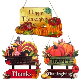 OperSeven 3 Pieces Thanksgiving Wooden Door Decorations Harvest Party Supplies Turkey Decorations for Doors,Happy Thanksgiving Wall Centerpieces Decorations Thanksgiving Decorations Indoor